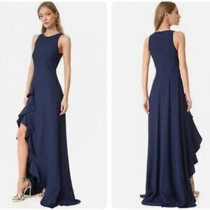 ZAC Zac Posen Janice Sleeveless Ruffle Floor Length Evening Gown Navy Size 2